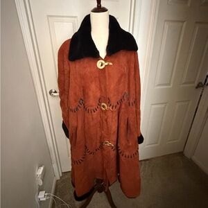 Coppolino Brown/orange original shearling Suede Cape with Black Trim
